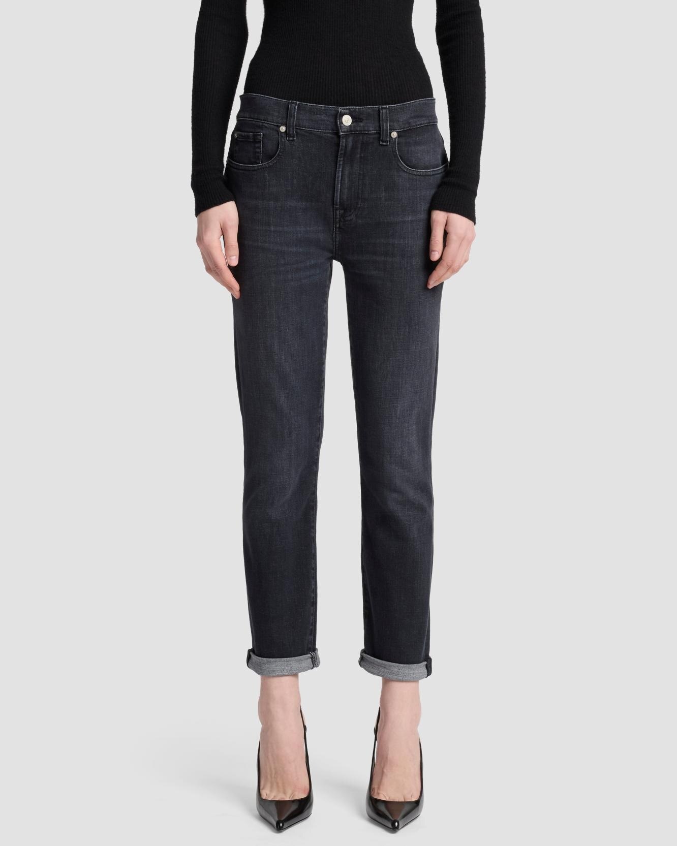 Vaqueros pitillo de mujer relaxed skinny de tiro medio - 7 For all mankind - Negro Negro-2