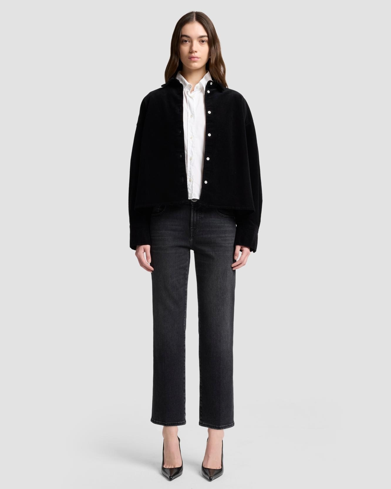 Vaqueros rectos de mujer calie straight de tiro medio - 7 For all mankind - Negro Negro-1