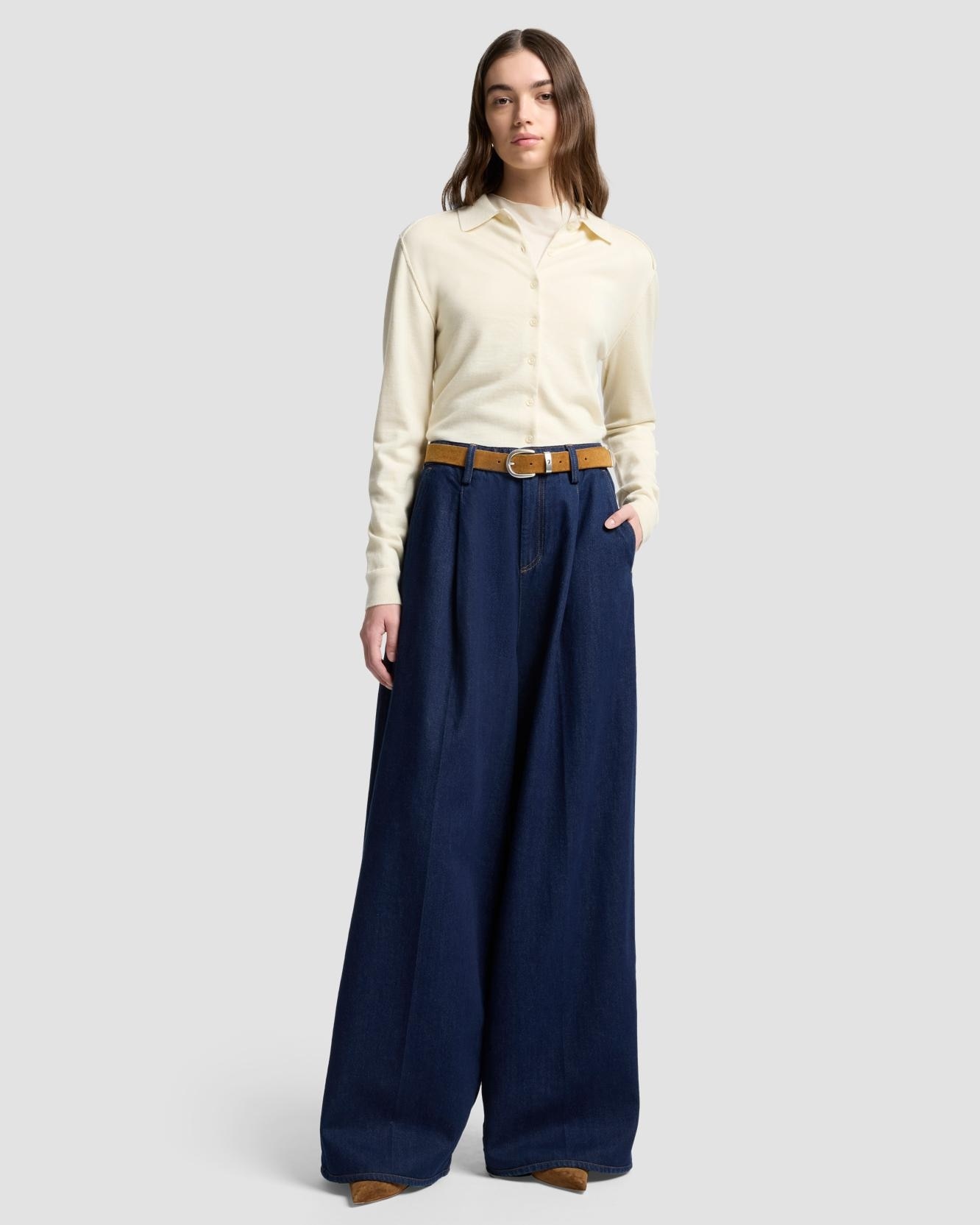 Vaqueros campana de mujer pleated wide de tiro alto - 7 For all mankind - Azul marino Azul marino-1