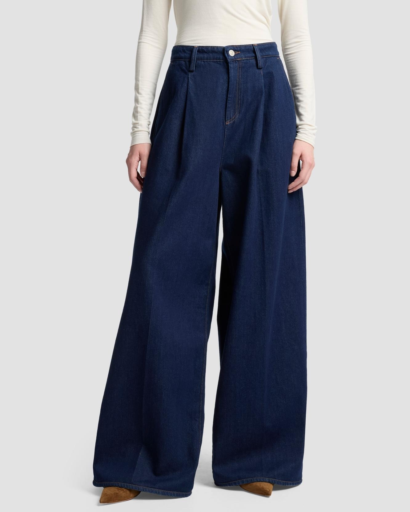 Vaqueros campana de mujer pleated wide de tiro alto - 7 For all mankind - Azul marino Azul marino-2