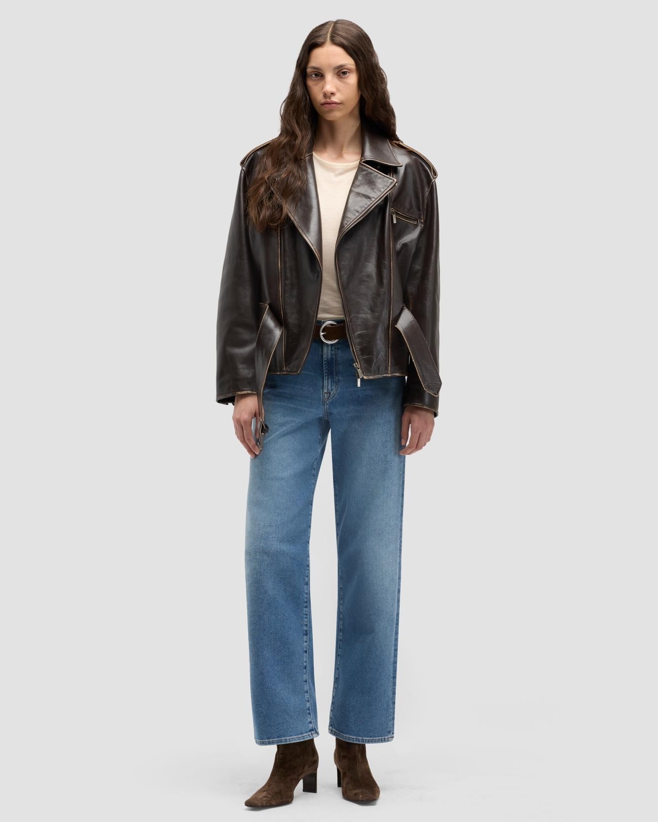 7 For all mankind - Vaqueros rectos de mujer Stovepipe Straight de tiro alto.
