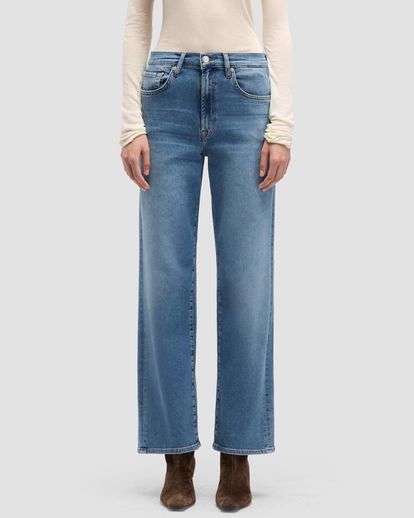 Vaqueros rectos de mujer Stovepipe Straight de tiro alto - 7 For all mankind - Azul Azul-2