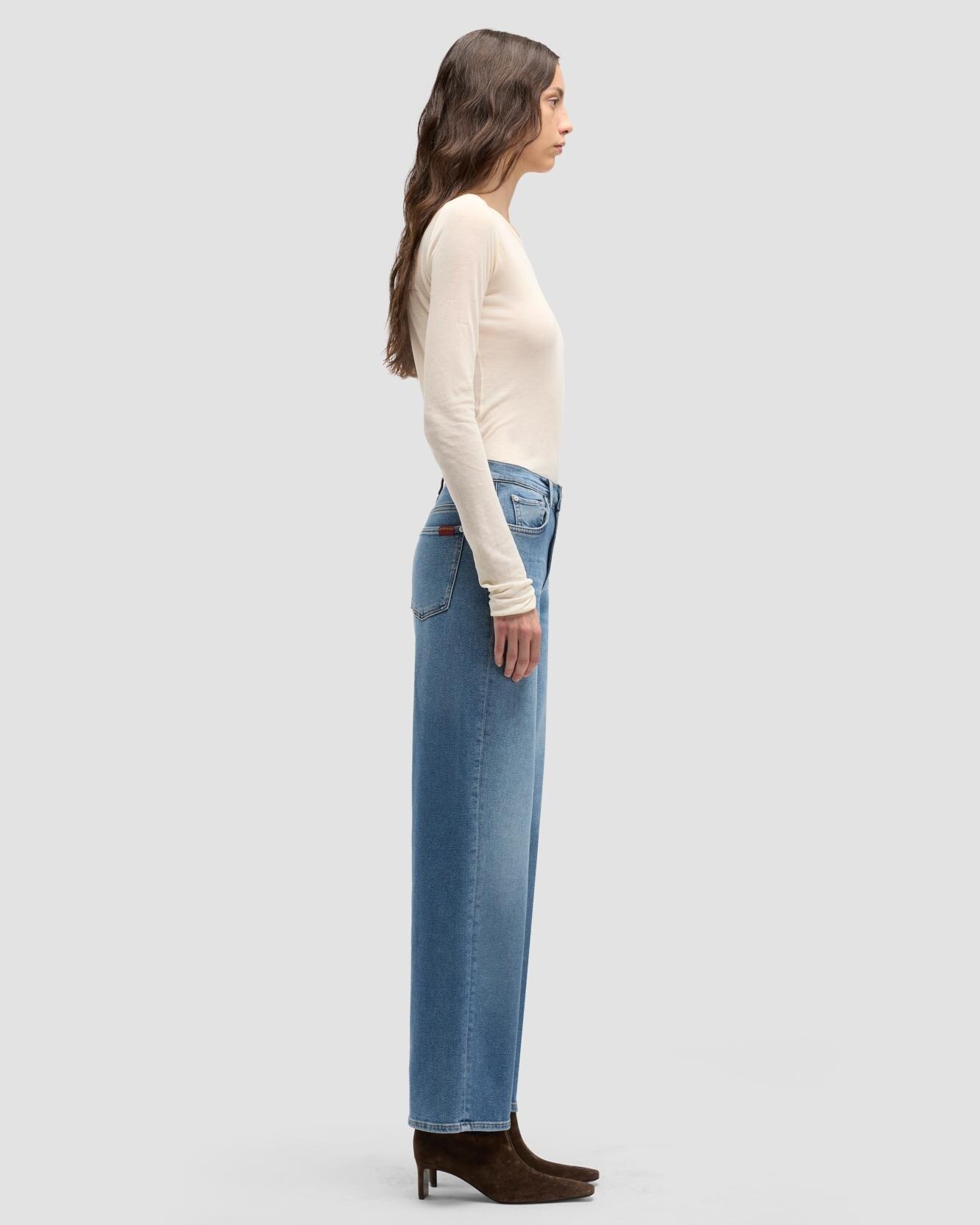 Vaqueros rectos de mujer Stovepipe Straight de tiro alto - 7 For all mankind - Azul Azul-5