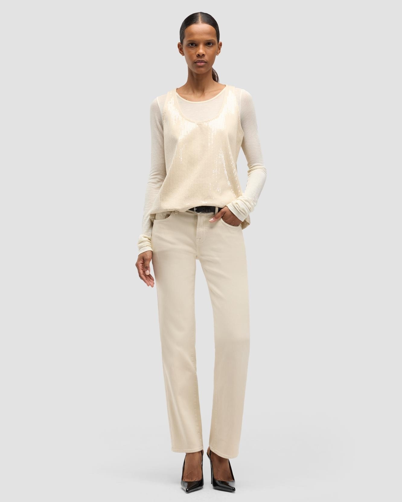 7 For all mankind - Pantalones rectos de mujer Calie Straight de tiro medio.