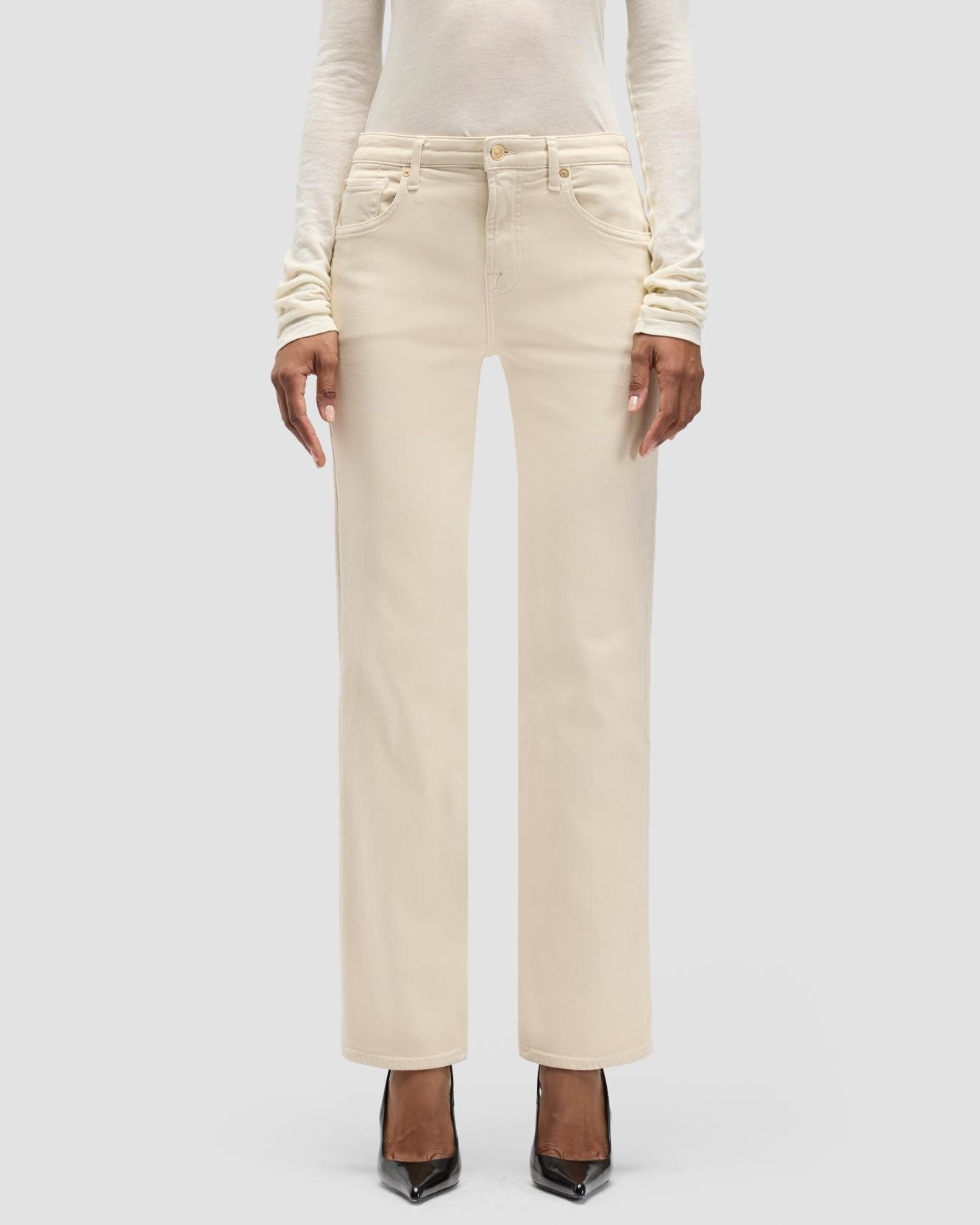 Pantalones rectos de mujer calie straight de tiro medio - 7 For all mankind - Beige Beige-2
