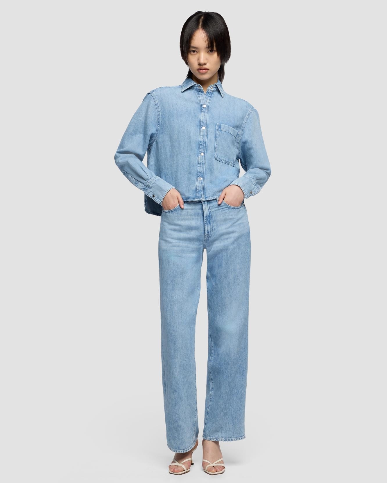 Pantalones rectos de mujer stovepipe straight de tiro alto - 7 For all mankind - Azul claro Azul claro-1