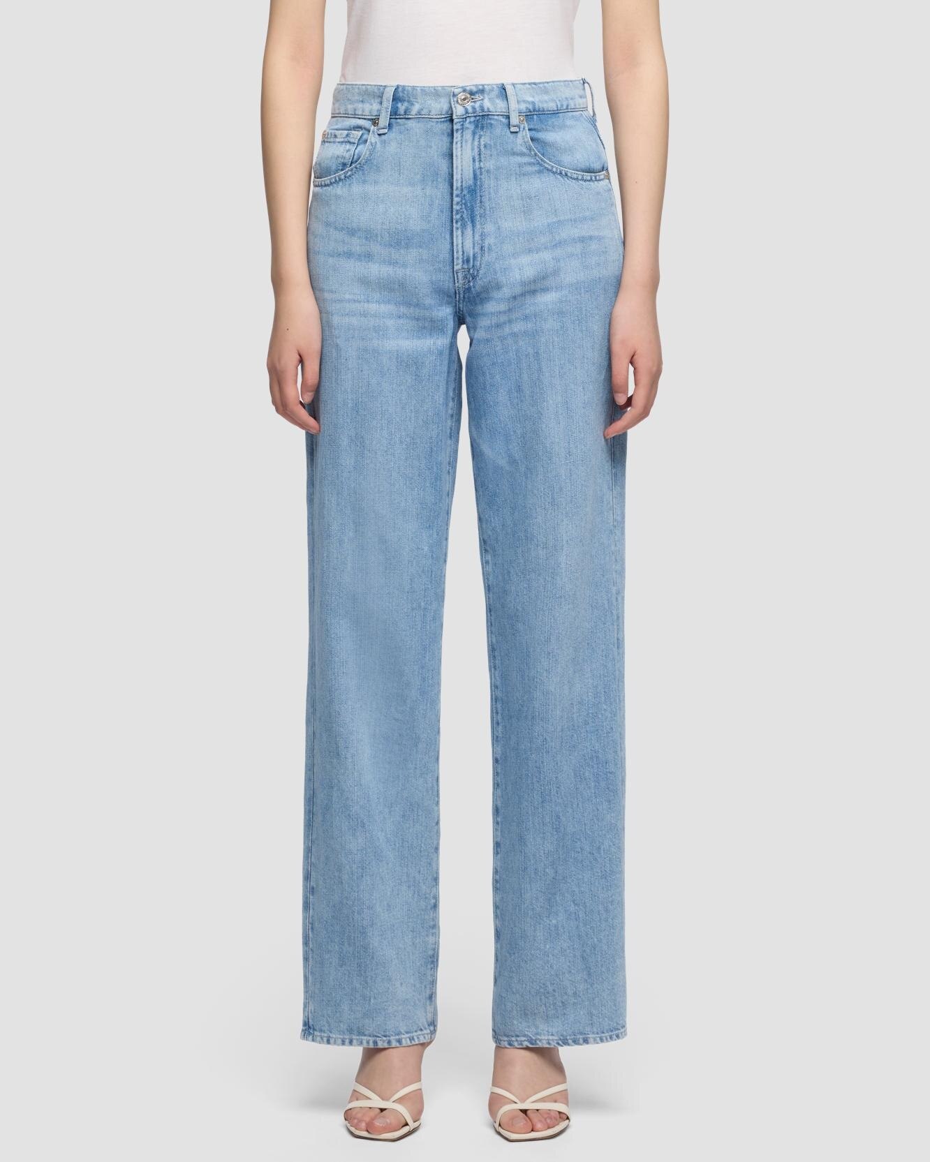 Pantalones rectos de mujer stovepipe straight de tiro alto - 7 For all mankind - Azul claro Azul claro-2