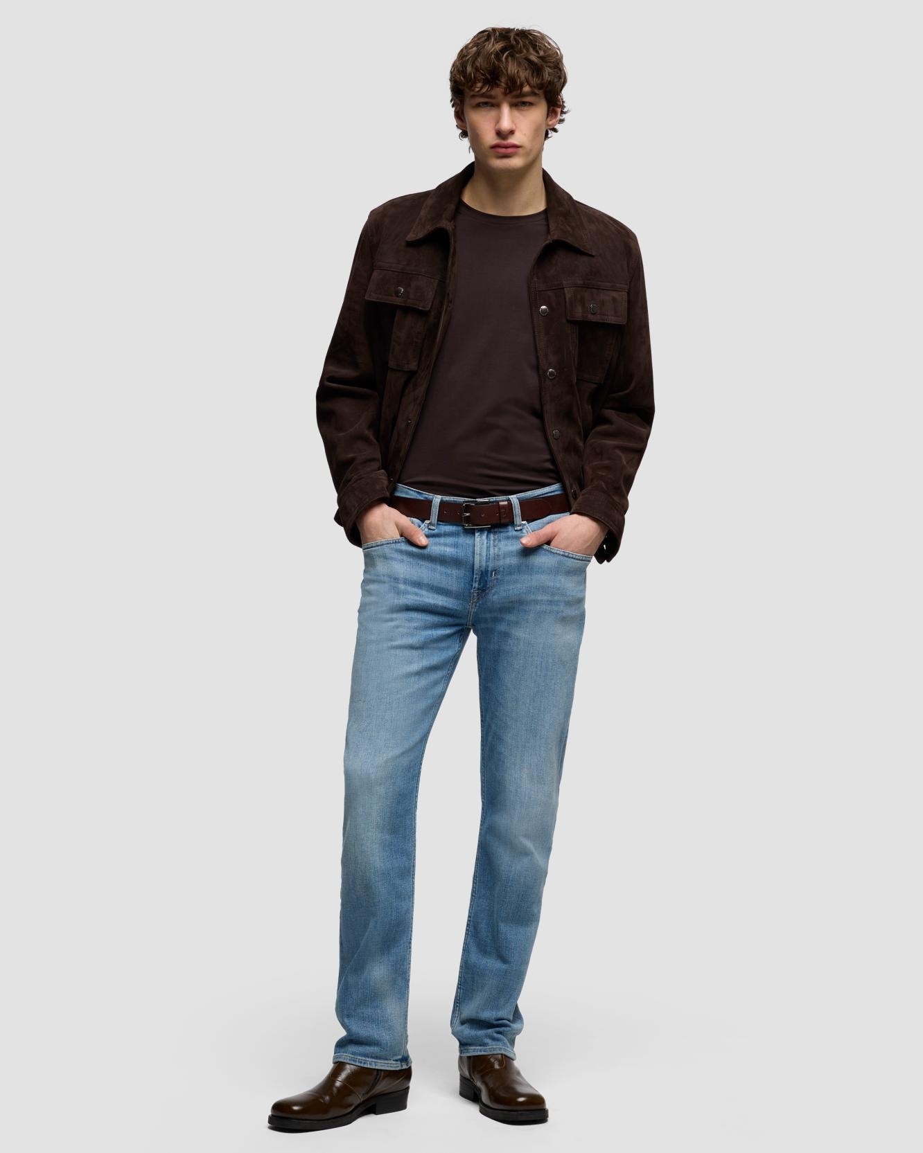7 For all mankind - Vaqueros de hombre regular de tiro medio en color azul claro.