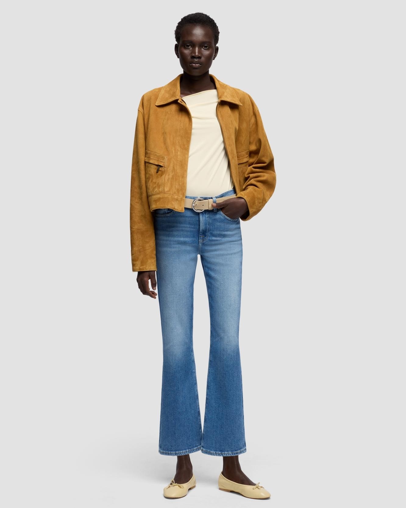 7 For all mankind - Vaqueros campana de mujer cropped boot con cintura media.