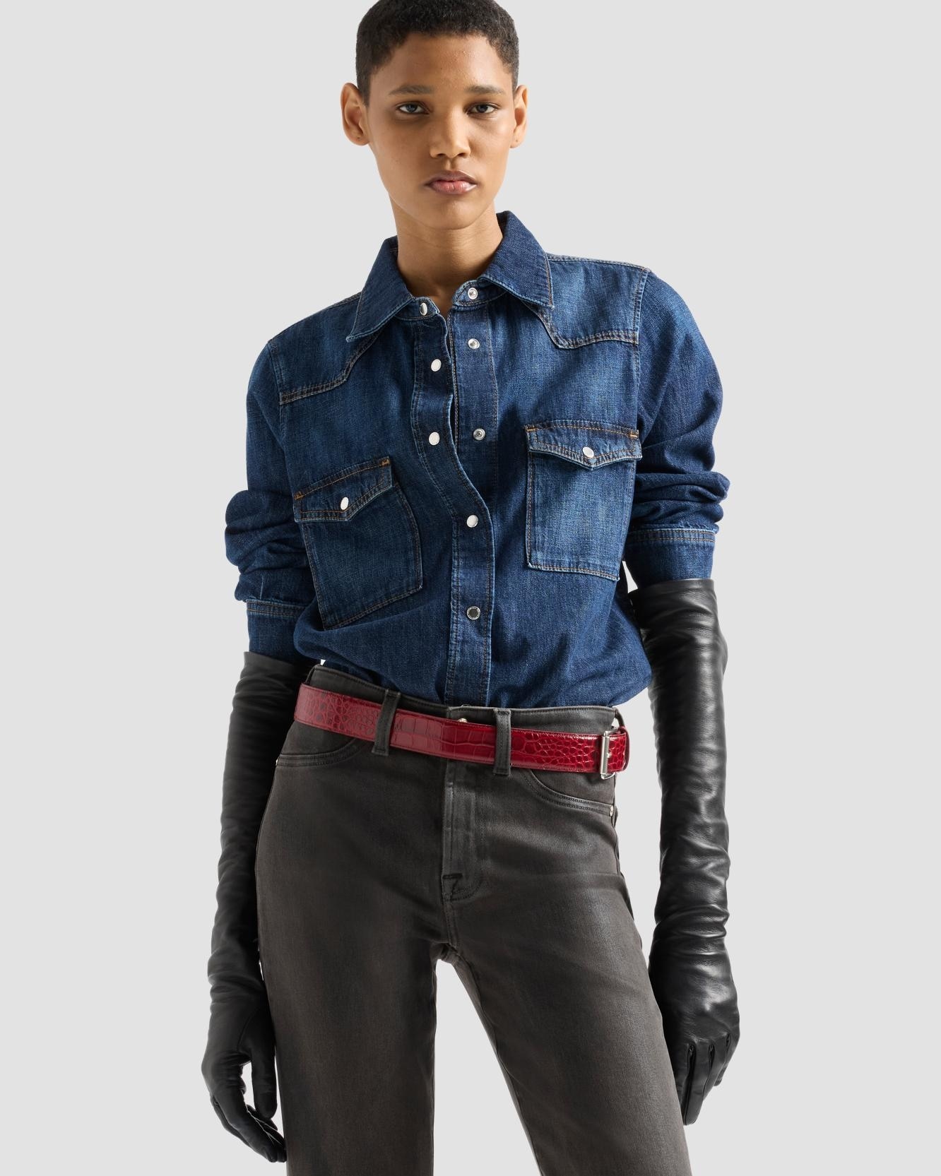 Camiseta de mujer en denim con botones y manga larga - 7 For all mankind - Azul marino Azul marino-2