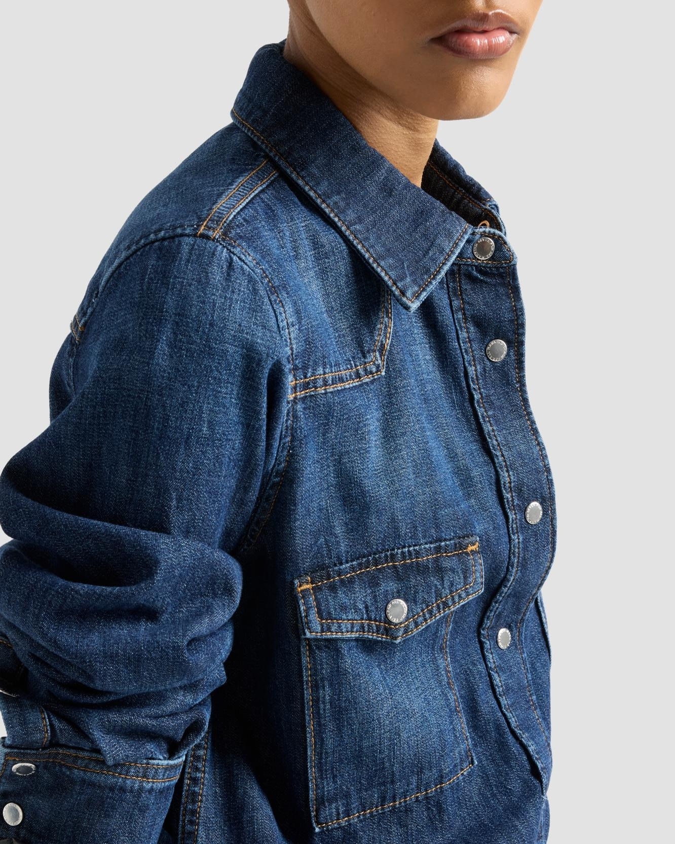 Camiseta de mujer en denim con botones y manga larga - 7 For all mankind - Azul marino Azul marino-5