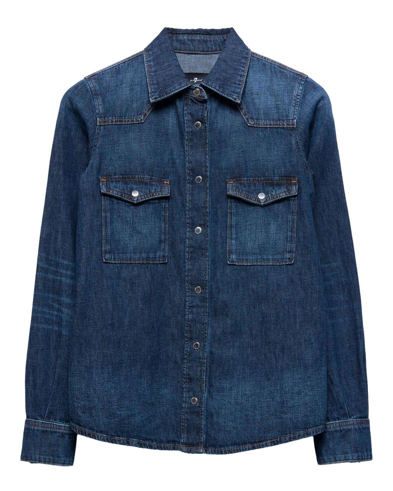 Camiseta de mujer en denim con botones y manga larga - 7 For all mankind - Azul marino Azul marino-6