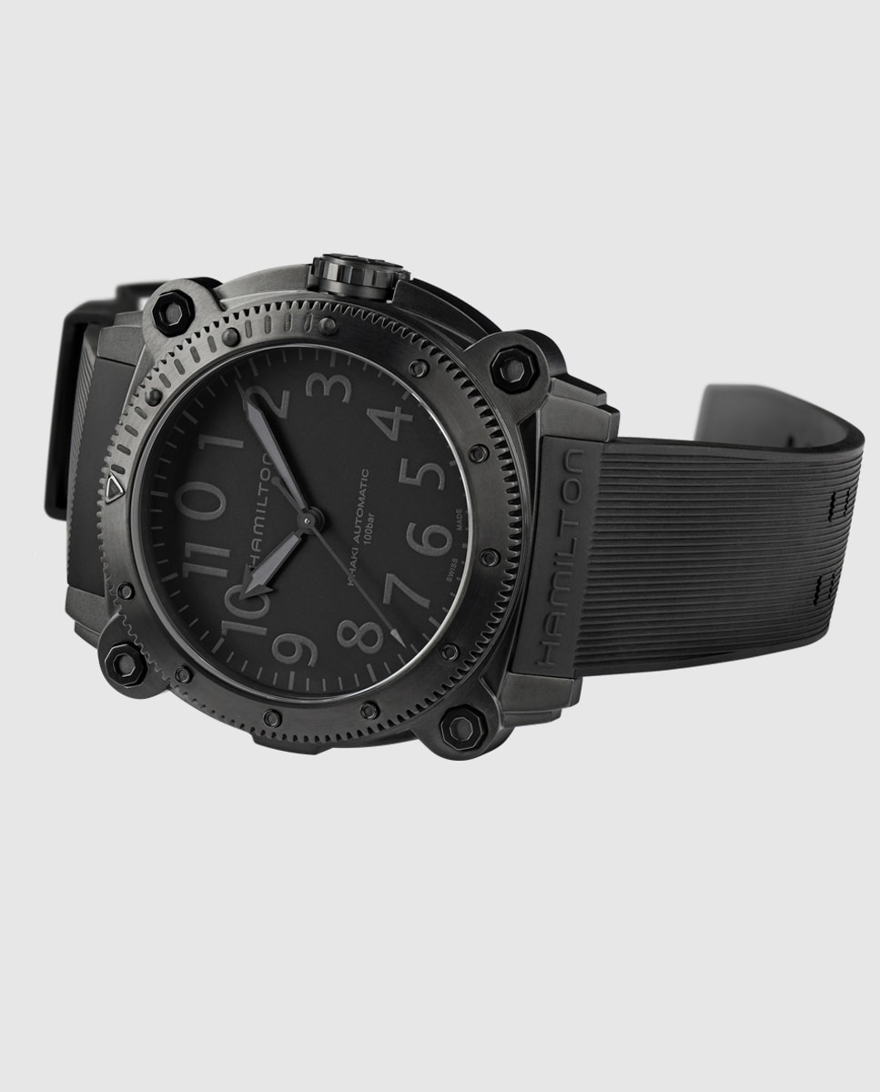 Reloj de hombre automático Khaki Navy Belowzero de 46 mm de titanio con correa de caucho Negro-2