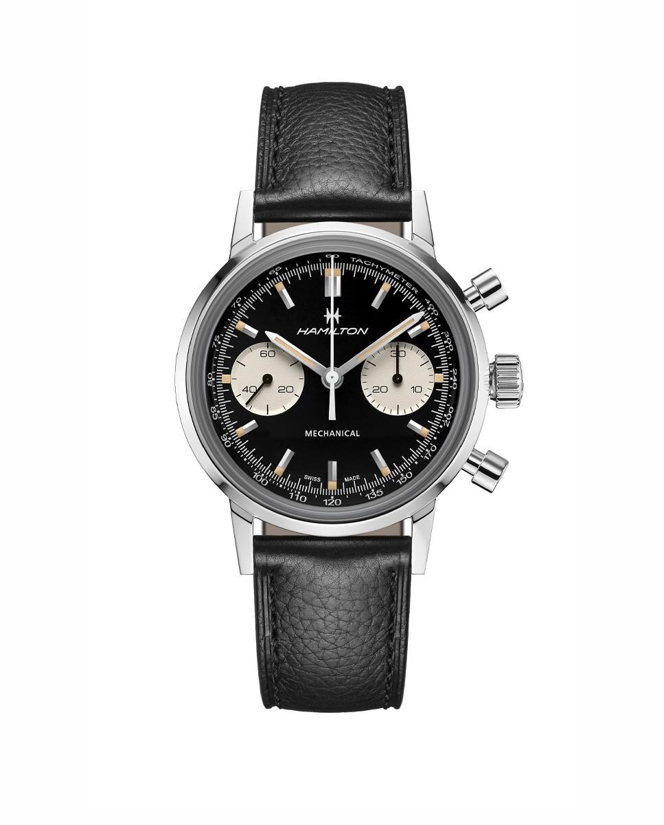 Reloj de hombre mecánico American Classic Intra-Matic H38429730 con cronógrafo y correa de piel Negro-1