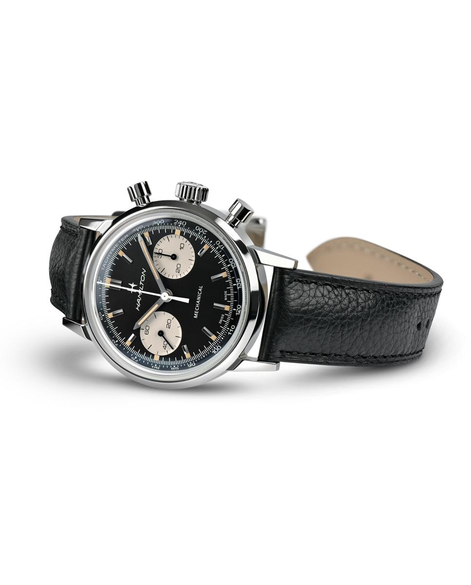 Reloj de hombre mecánico American Classic Intra-Matic H38429730 con cronógrafo y correa de piel Negro-2
