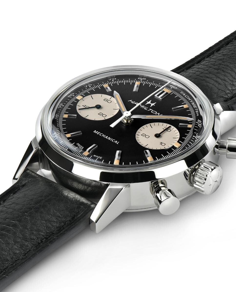 Reloj de hombre mecánico American Classic Intra-Matic H38429730 con cronógrafo y correa de piel Negro-3