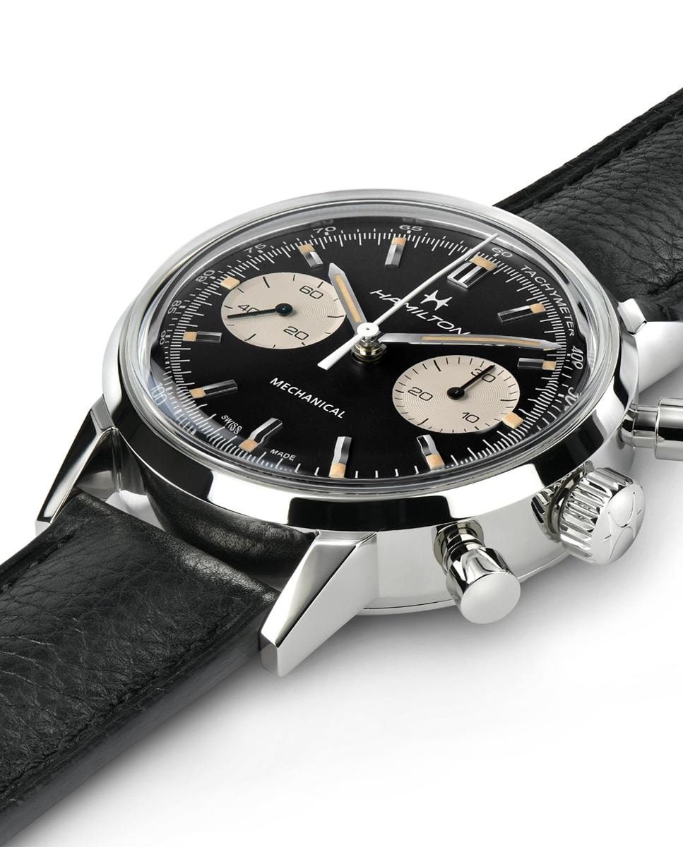 Reloj de hombre mecánico American Classic Intra-Matic H38429730 con cronógrafo y correa de piel Negro-3