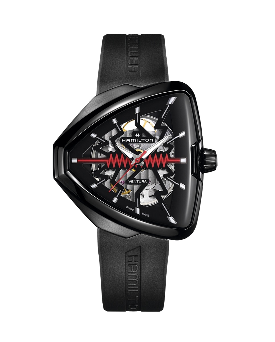 Reloj de hombre automático Ventura Elvis 80 Skeleton H24535331 con correa de caucho Negro-1