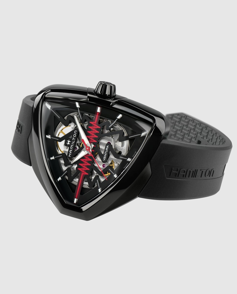 Reloj de hombre automático Ventura Elvis 80 Skeleton H24535331 con correa de caucho Negro-2