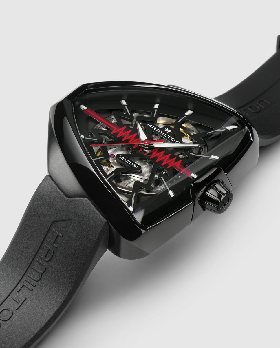 Reloj de hombre automático Ventura Elvis 80 Skeleton H24535331 con correa de caucho Negro-3