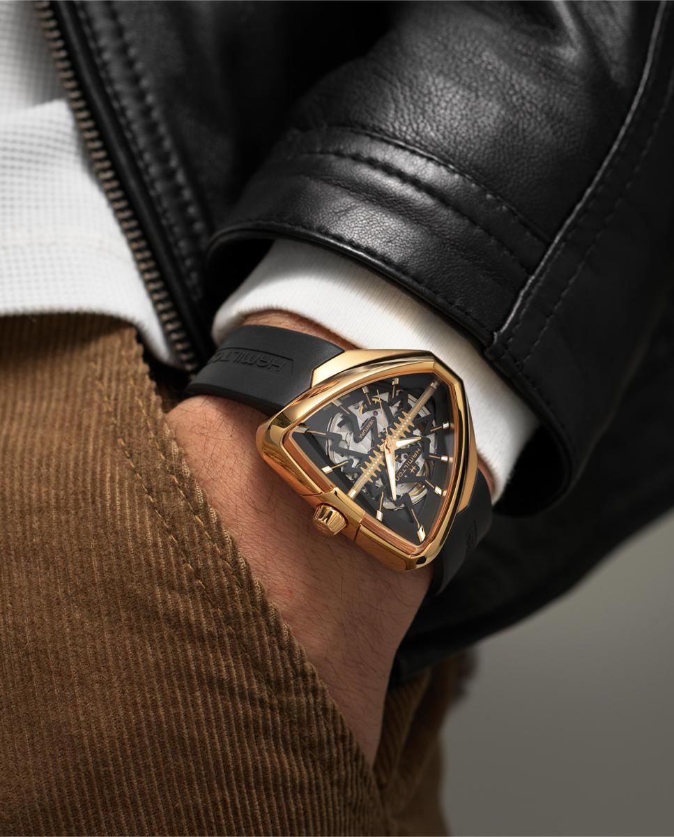Reloj de hombre automático ventura elvis 80 skeleton h24525331 con correa de caucho - Hamilton - Marrón Marrón-4