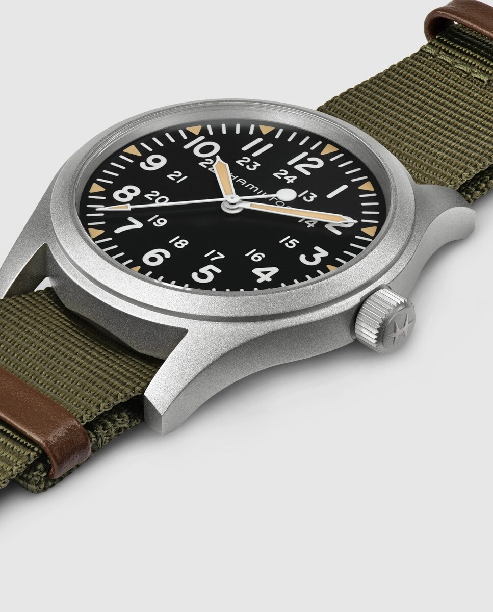 Reloj de hombre mecánico Khaki Field de 42 mm H69529933 con correa textil Verde-3