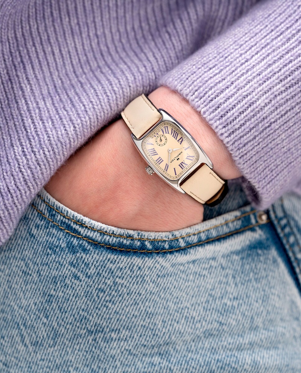 Reloj de mujer American Classic Boulton Small Second H13321821 con correa de piel Beige Hamilton Beige-4