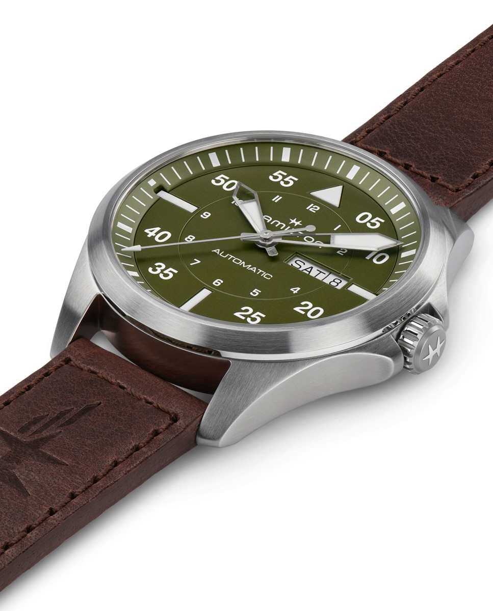 Reloj de hombre automático Khaki Aviation Pilot Day Date de 42 mm H64635560 con calendario y correa de piel - Hamilton - Marrón Marrón-3
