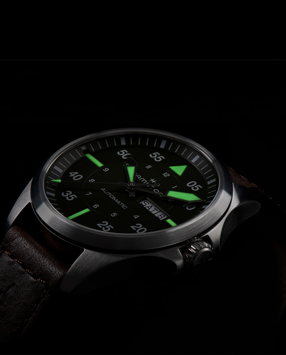 Reloj de hombre automático Khaki Aviation Pilot Day Date de 42 mm H64635560 con calendario y correa de piel - Hamilton - Marrón Marrón-4