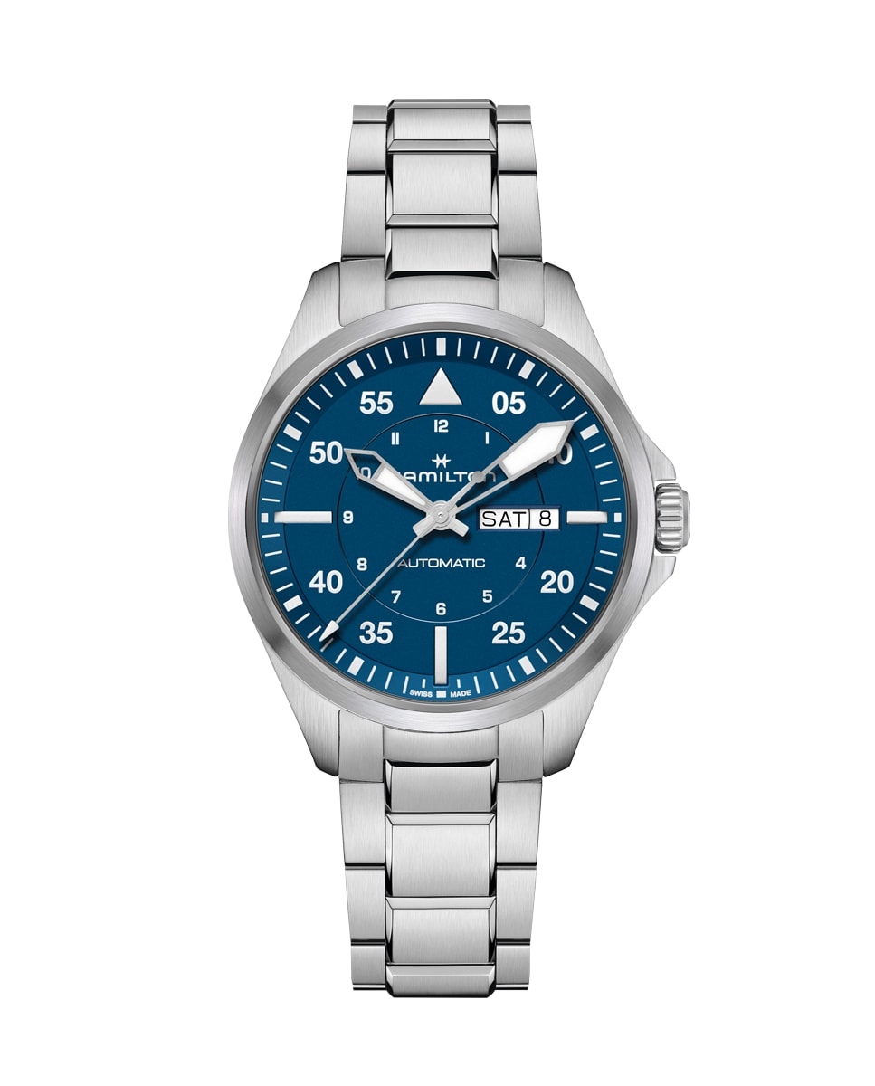 Reloj de hombre automático Khaki Aviation Pilot Day Date de 42 mm H64635140 de acero con calendario Azul-1