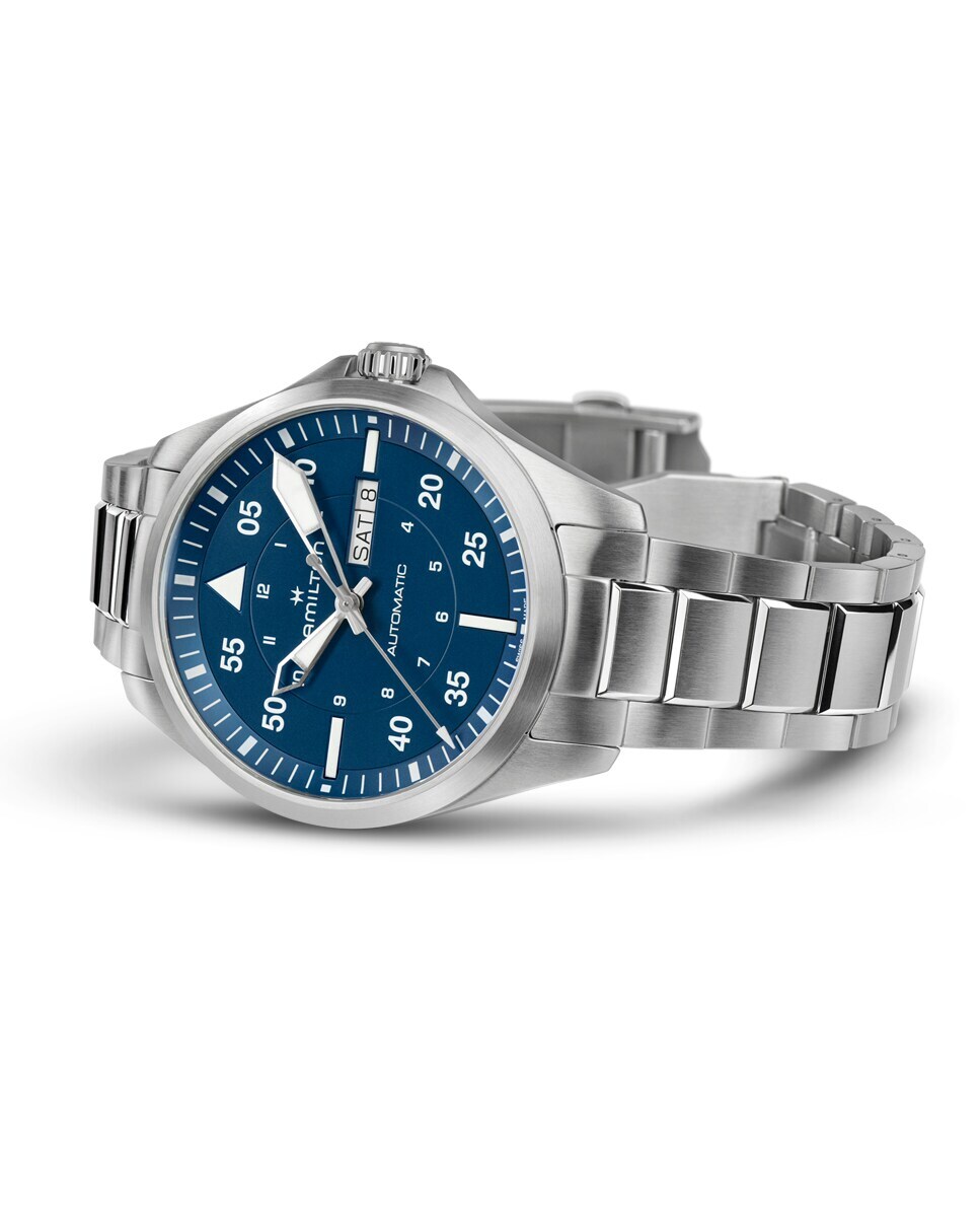 Reloj de hombre automático Khaki Aviation Pilot Day Date de 42 mm H64635140 de acero con calendario Azul-2