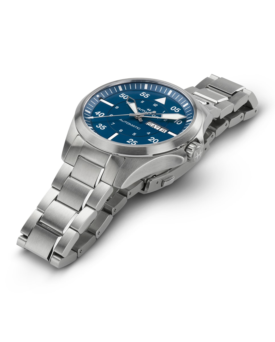 Reloj de hombre automático Khaki Aviation Pilot Day Date de 42 mm H64635140 de acero con calendario - Hamilton - Azul Azul-3