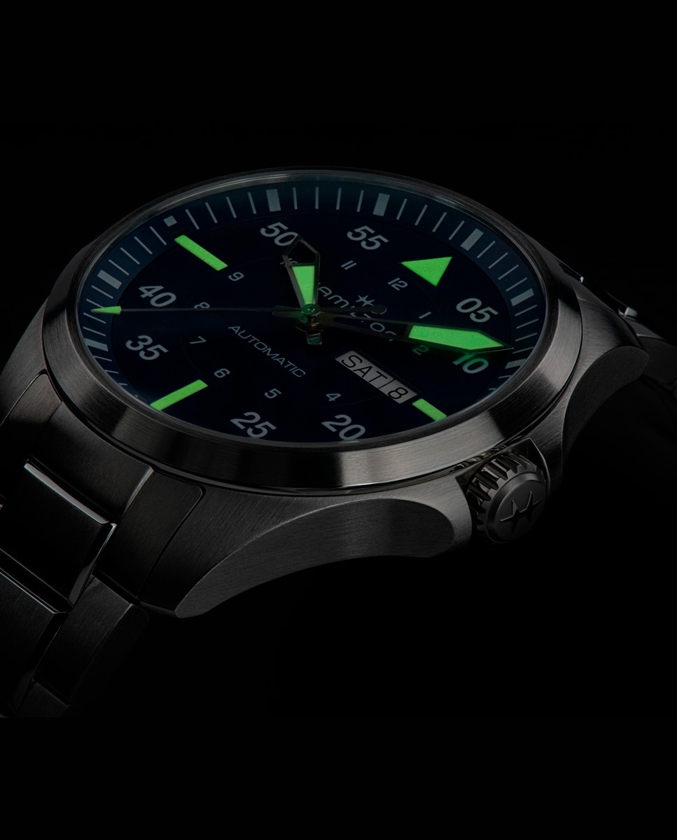 Reloj de hombre automático Khaki Aviation Pilot Day Date de 42 mm H64635140 de acero con calendario - Hamilton - Azul Azul-4