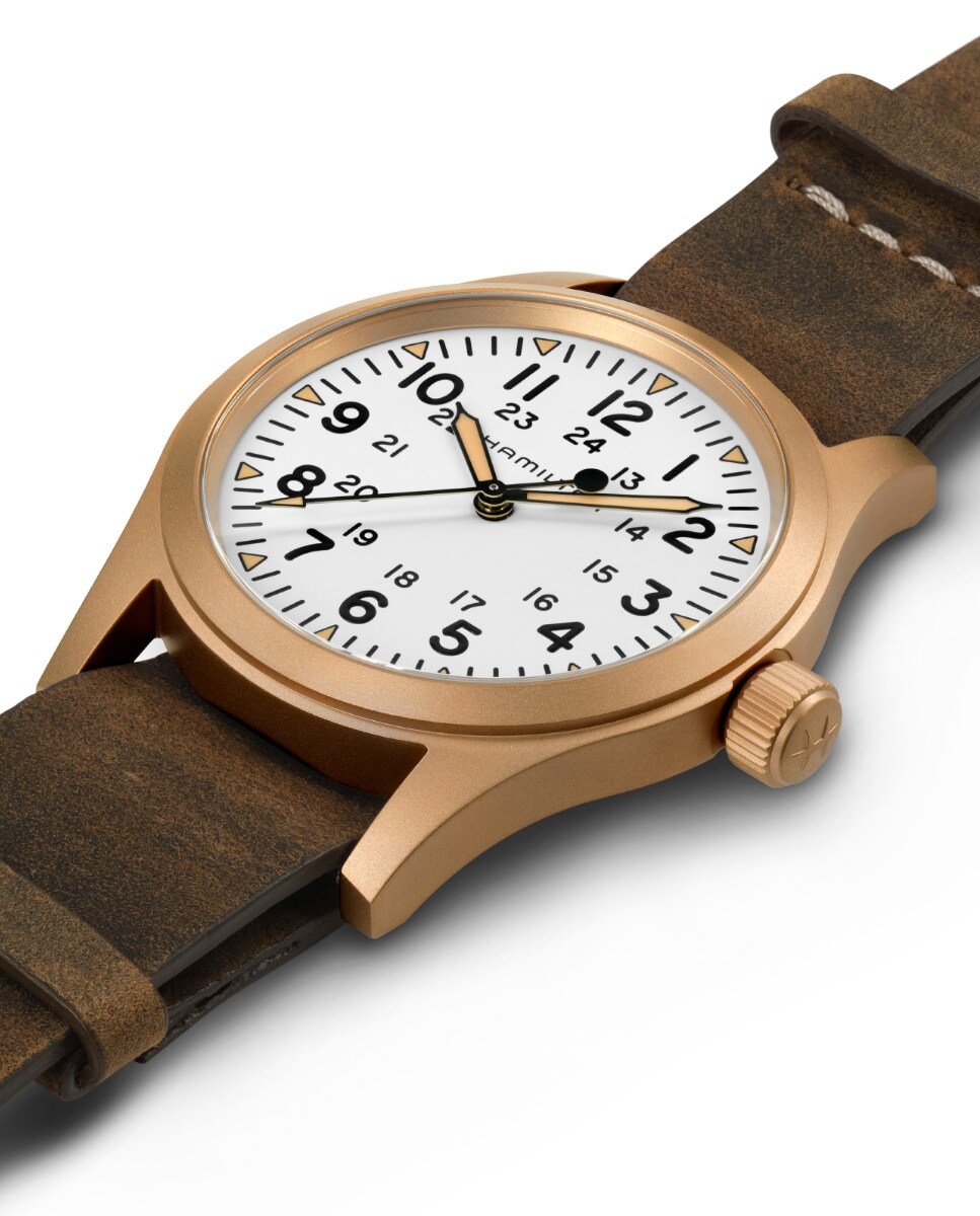 Reloj de hombre mecánico Khaki Field Bronze de 38 mm H69459510 con correa de piel Marrón-3