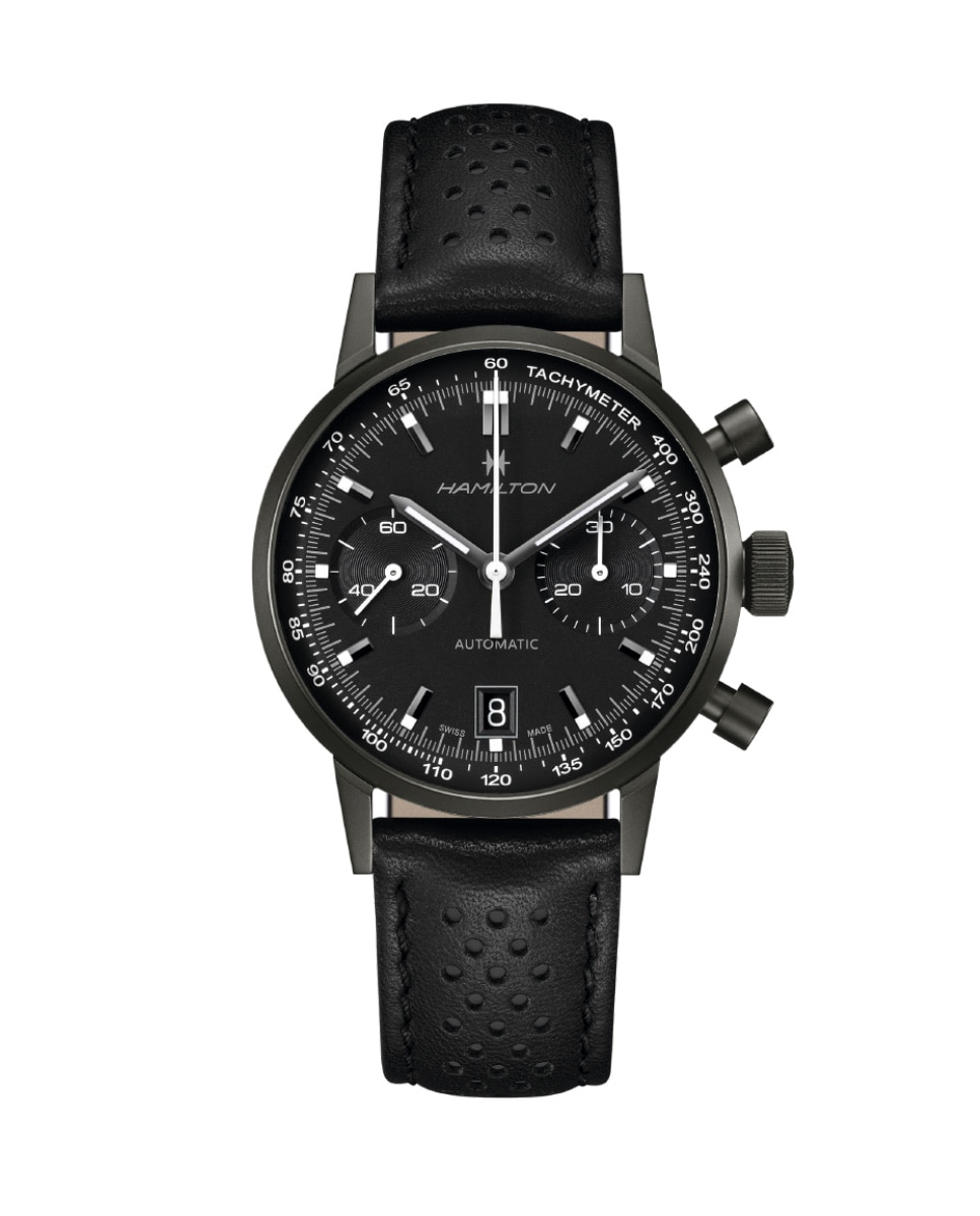 Imagen 0 de Reloj de hombre American Classic Intramatic automático de 40 mm H38446730 de piel con cronógrafo Negro