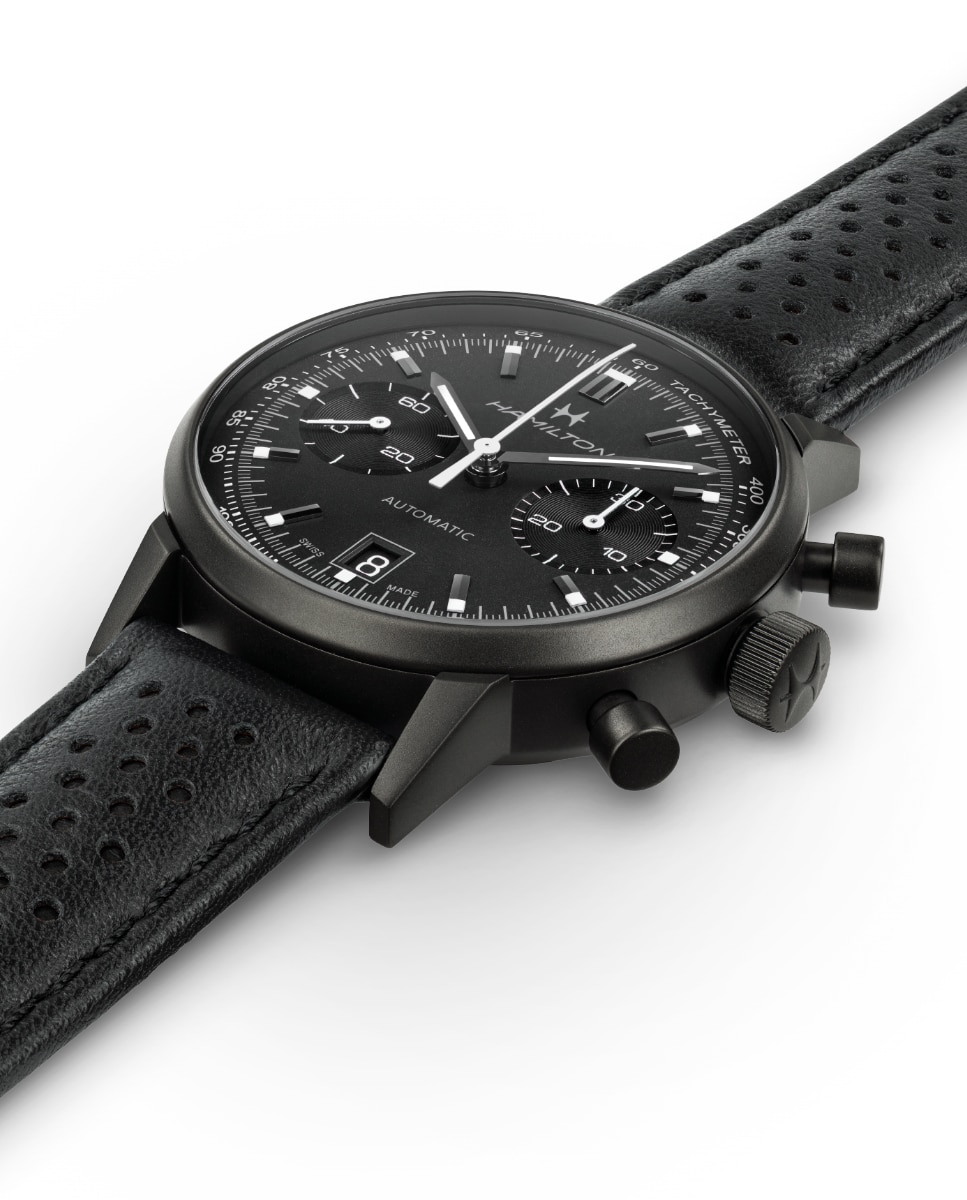 Reloj de hombre American Classic Intramatic automático de 40 mm H38446730 de piel con cronógrafo - Hamilton - Negro Negro-3