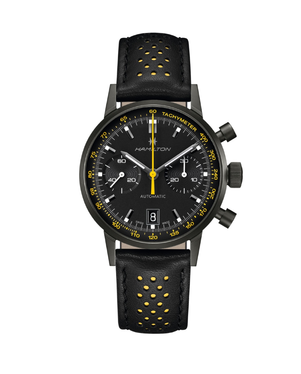 Imagen 0 de Reloj de hombre American Classic Intramatic automático de 40 mm H38446731 de piel con cronógrafo Negro