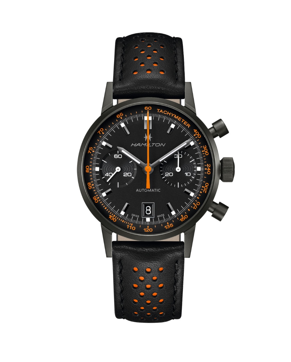 Imagen 0 de Reloj de hombre American Classic Intramatic automático de 40 mm H38446732 de piel con cronógrafo Negro