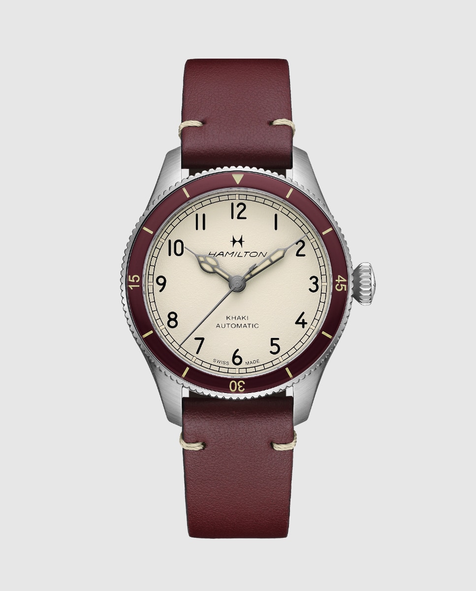 Imagen 0 de Reloj de hombre automático khaki aviation pilot pioneer h76265810 de 38 mm con correa de piel Burdeos