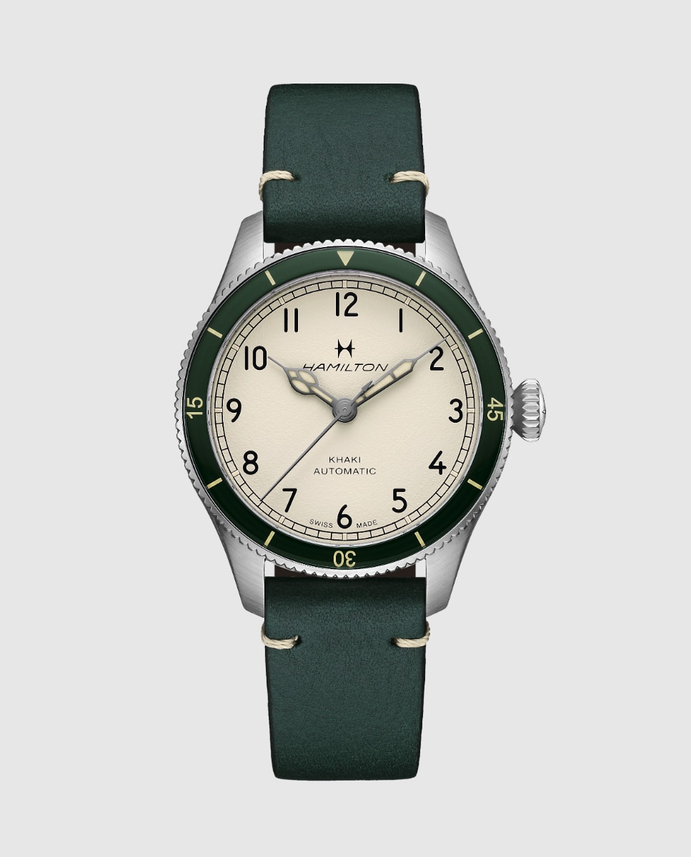 Imagen 0 de Reloj de hombre automático khaki aviation pilot pioneer h76255810 de 38 mm con correa de piel Verde Oliva