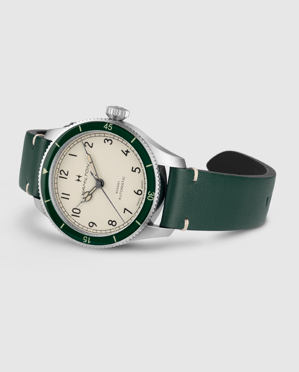 Reloj de hombre automático khaki aviation pilot pioneer h76255810 de 38 mm con correa de piel - Hamilton - Verde Oliva Verde Oliva-2