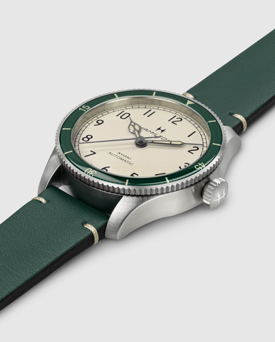 Reloj de hombre automático khaki aviation pilot pioneer h76255810 de 38 mm con correa de piel - Hamilton - Verde Oliva Verde Oliva-3