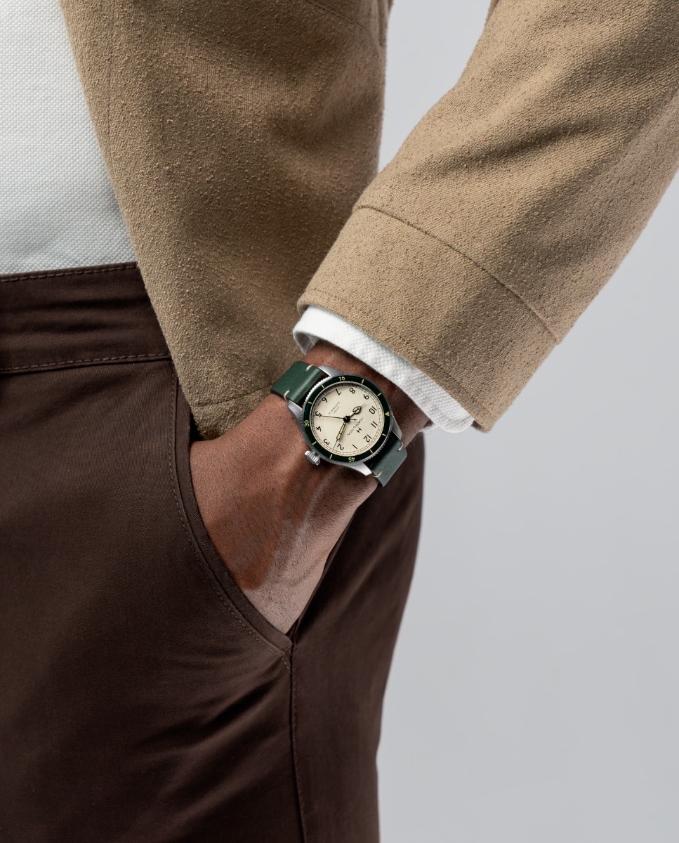 Reloj de hombre automático khaki aviation pilot pioneer h76255810 de 38 mm con correa de piel - Hamilton - Verde Oliva Verde Oliva-4