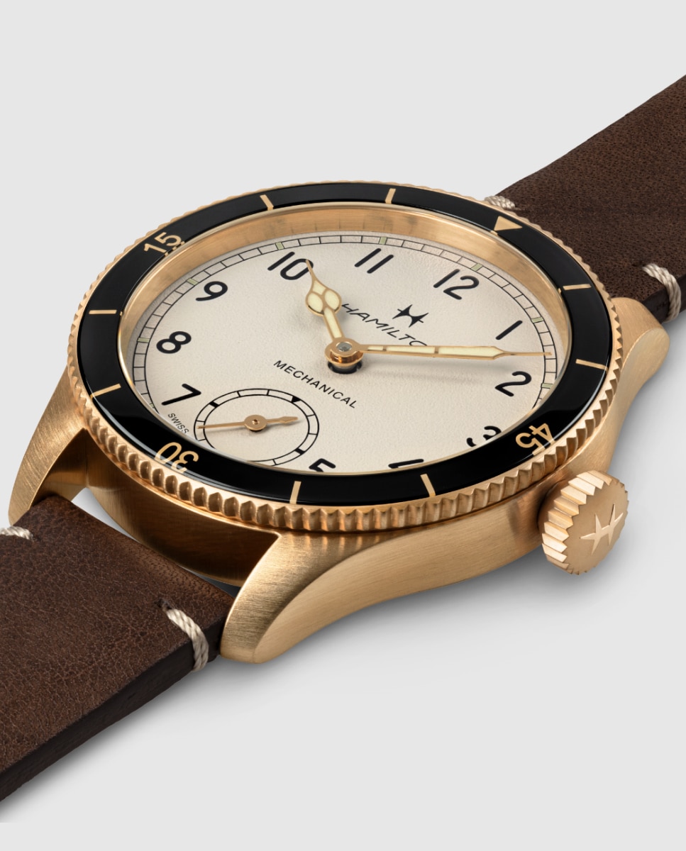 Reloj de hombre mecánico khaki aviation pilot pioneer h76709510 de 43 mm con correa de piel - Hamilton - Marrón Marrón-3