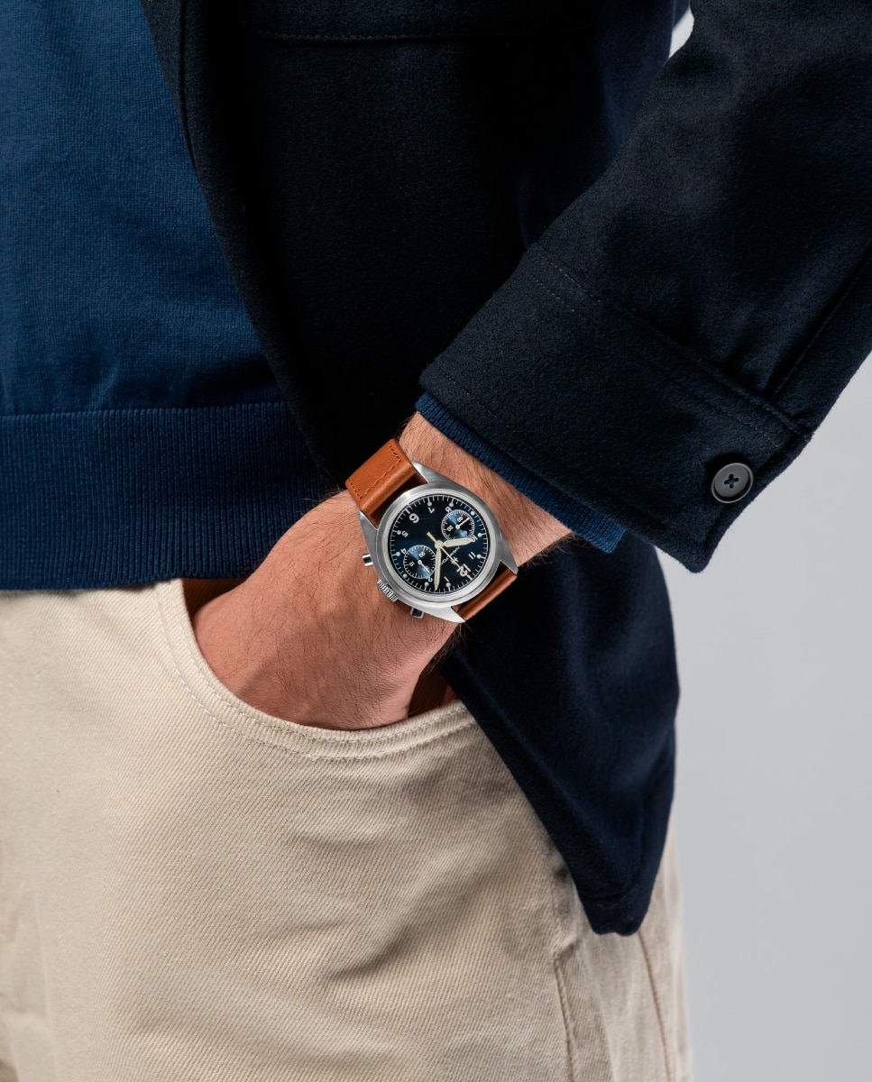 Reloj de hombre mecánico khaki aviation pilot pioneer h76409540 de 40 mm con cronógrafo y correa de piel - Hamilton - Gris Gris-4