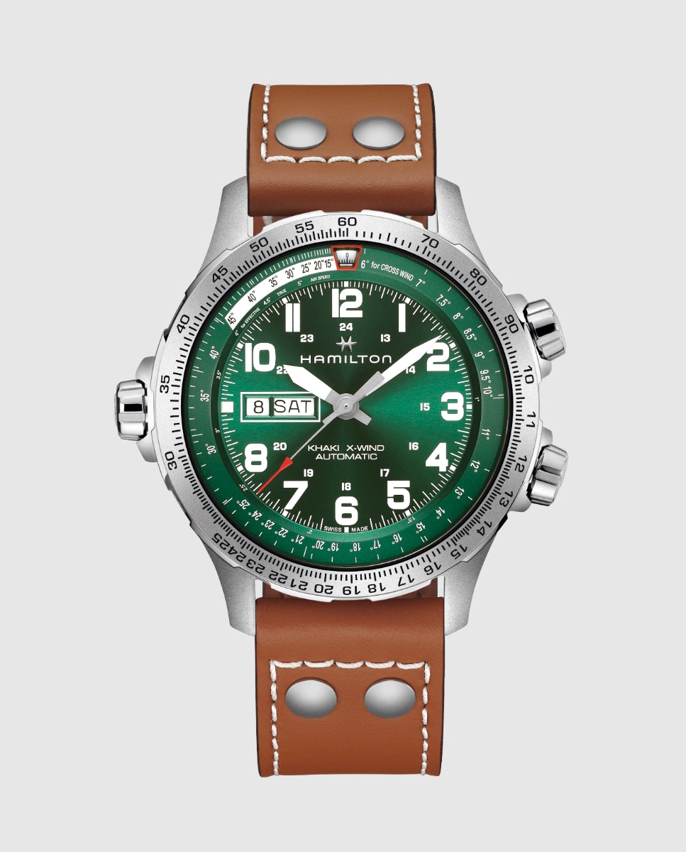 Imagen 0 de Reloj de hombre automático khaki aviation x-wind h77735560 de 45 mm con calendario y correa de piel Marrón