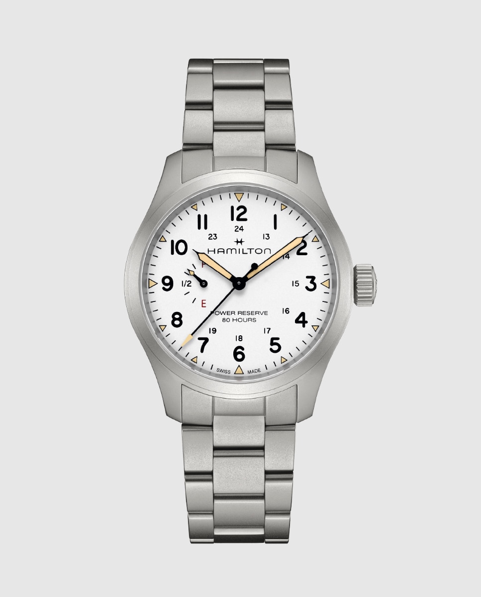 Imagen 0 de Reloj de hombre mecánico khaki field power reserve h69509110 de 40 mm con brazalete de acero Gris