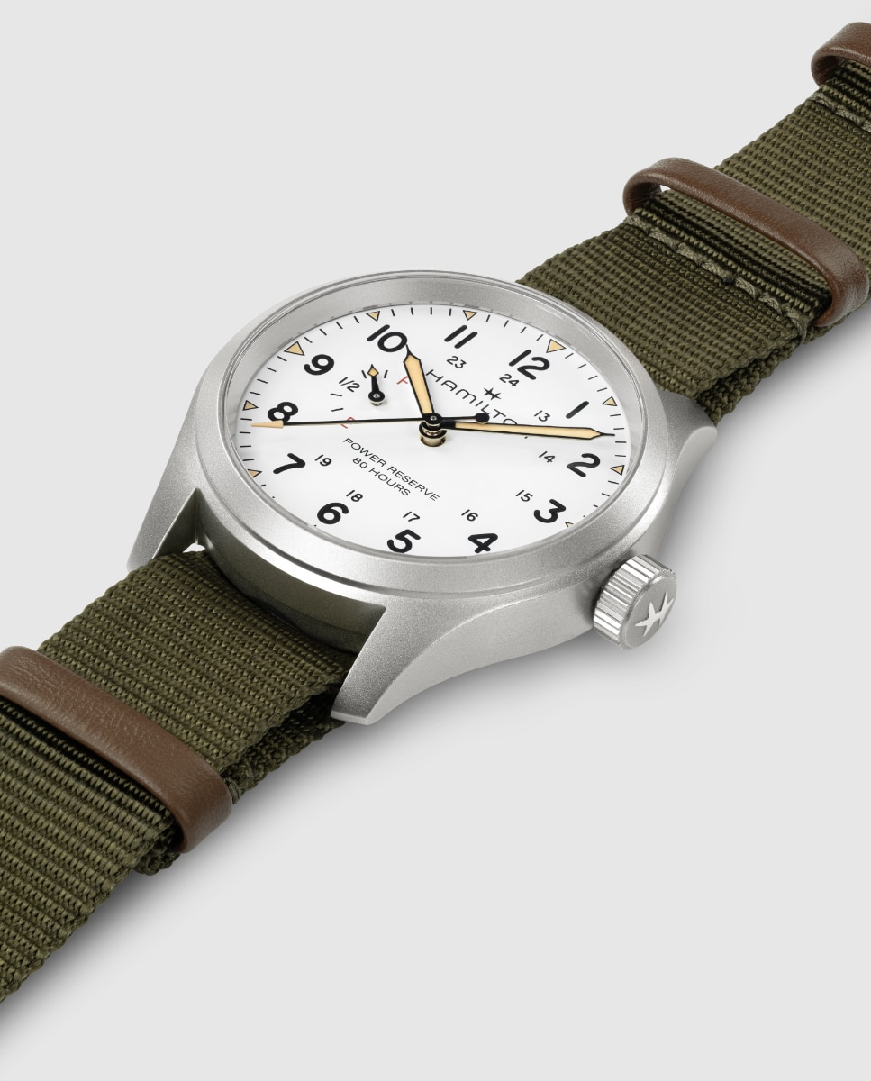 Reloj de hombre mecánico khaki field power reserve h69509910 de 40 mm con correa textil - Hamilton - Verde militar Verde militar-3