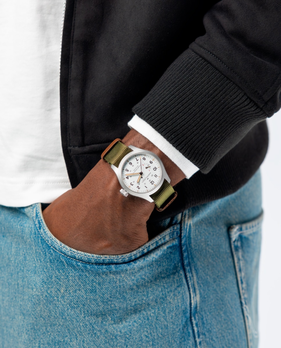 Reloj de hombre mecánico khaki field power reserve h69509910 de 40 mm con correa textil - Hamilton - Verde militar Verde militar-4