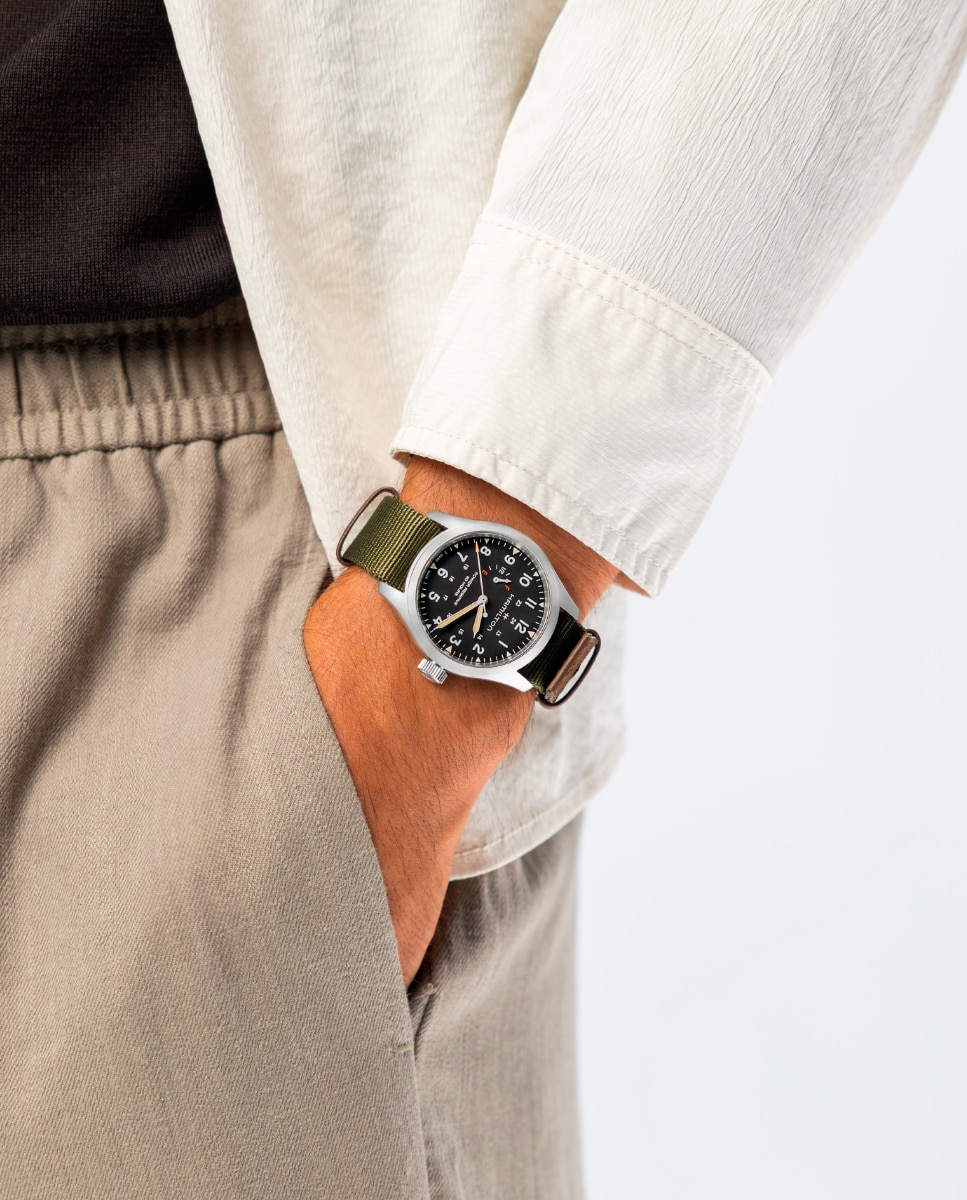Reloj de hombre mecánico khaki field power reserve h69509930 de 40 mm con correa textil - Hamilton - Verde militar Verde militar-4